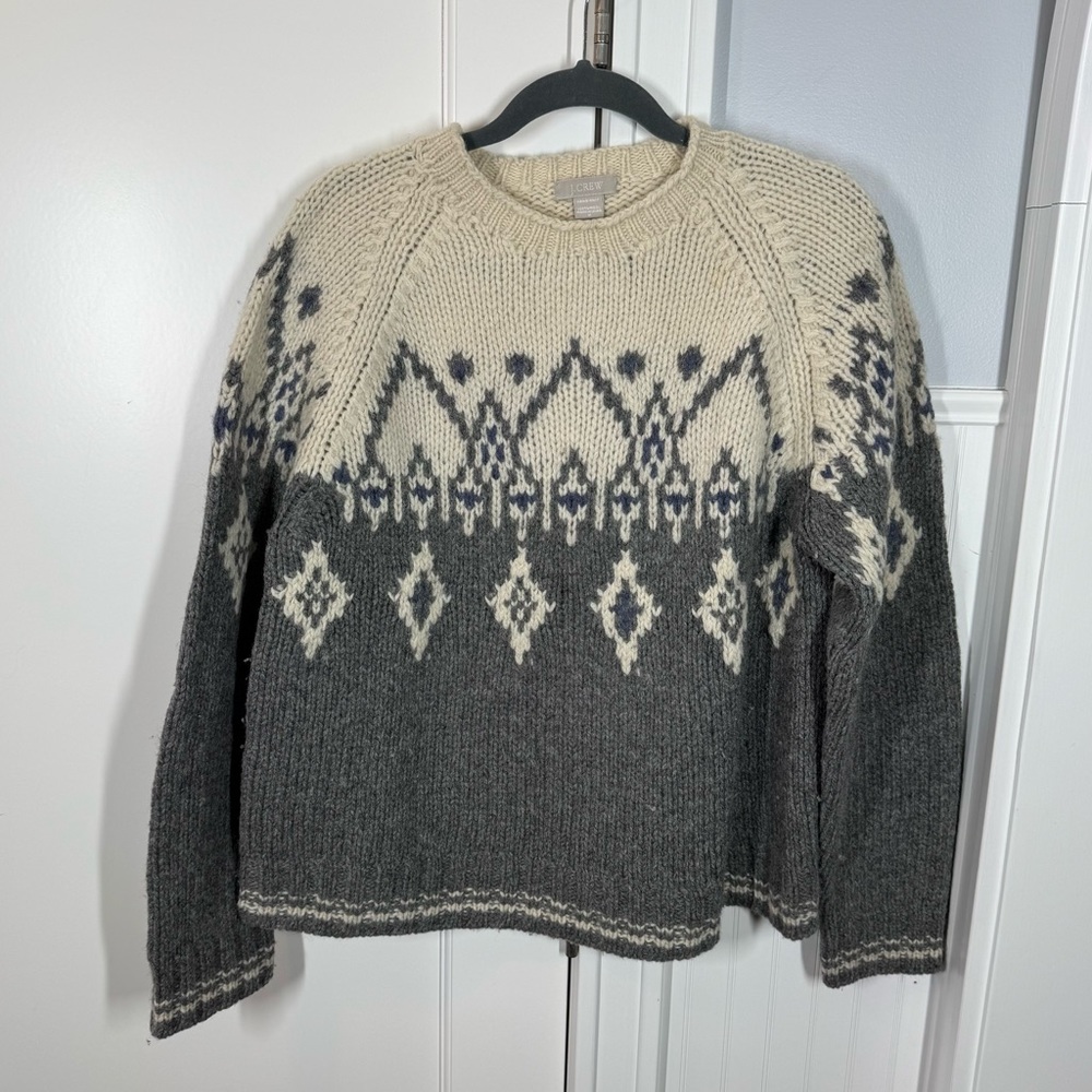 Vtg 90s J. Crew 100%‎ Wool Fair Isle Knit Sweater sz medium classic vintage READ